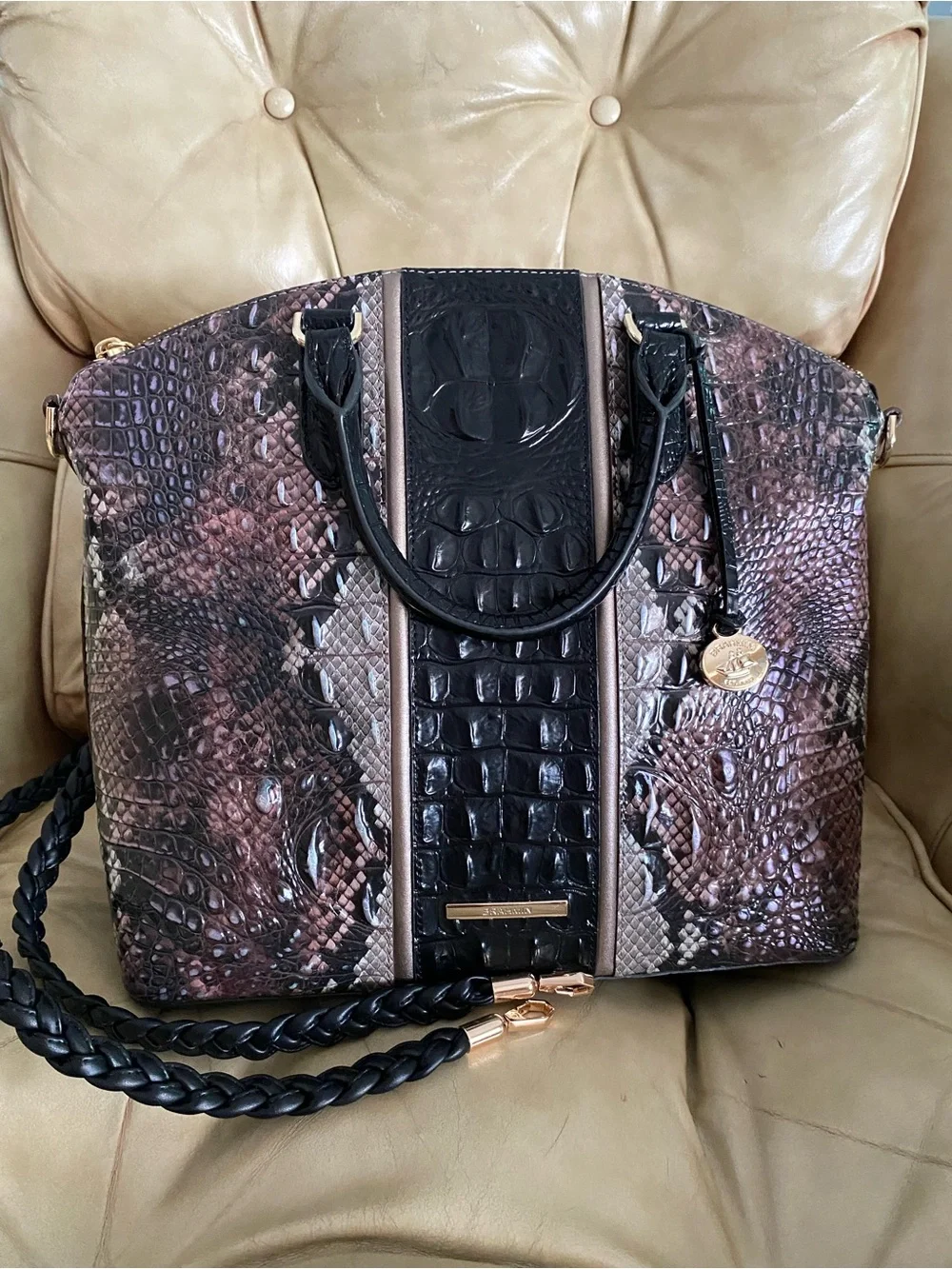LKNW Brahmin Rattlesnake Luminary Large Duxbury Satchel Snake Croc Strap Added!